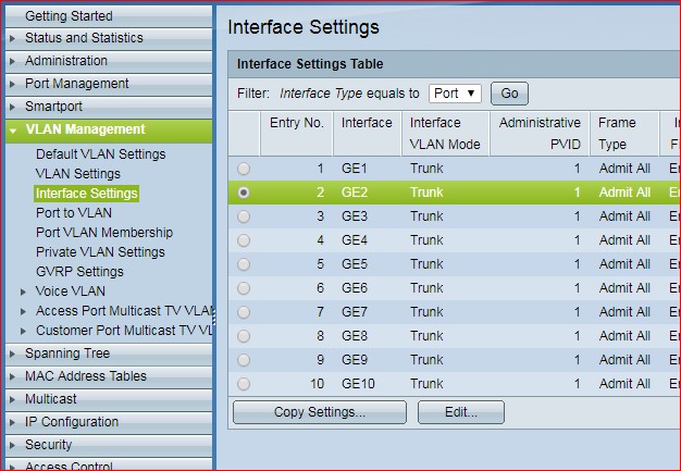 Cisco 300 Interface Settings