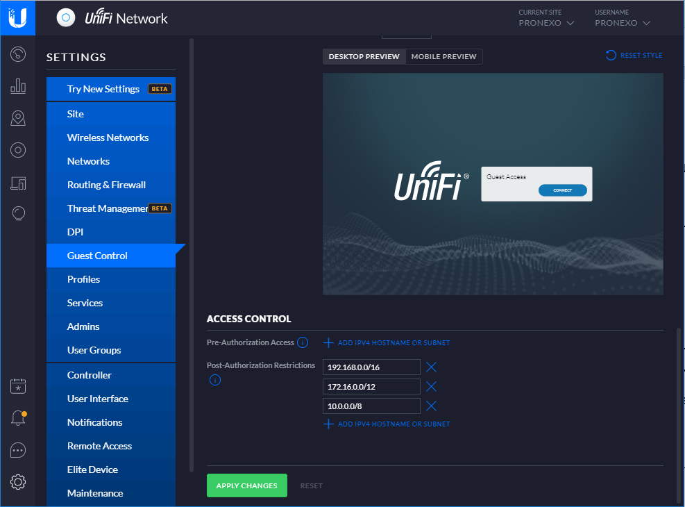 شبکه مهمان UniFi Controller